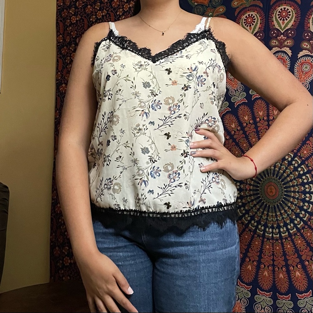 Ivory Floral Slip Tank Top